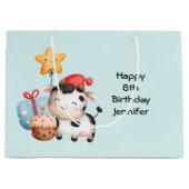 笑顔の牛かわいい愛らしい誕生日 ラージペーパーバッグ (正面)