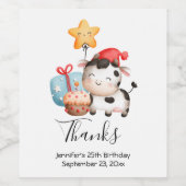 笑顔の牛かわいい愛らしい誕生日 ワインラベル (シングルラベル)