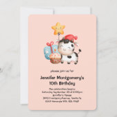 笑顔の牛かわいい愛らしい誕生日 招待状 (正面)