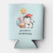 笑顔の牛かわいい愛らしい誕生日 缶クーラー (正面)