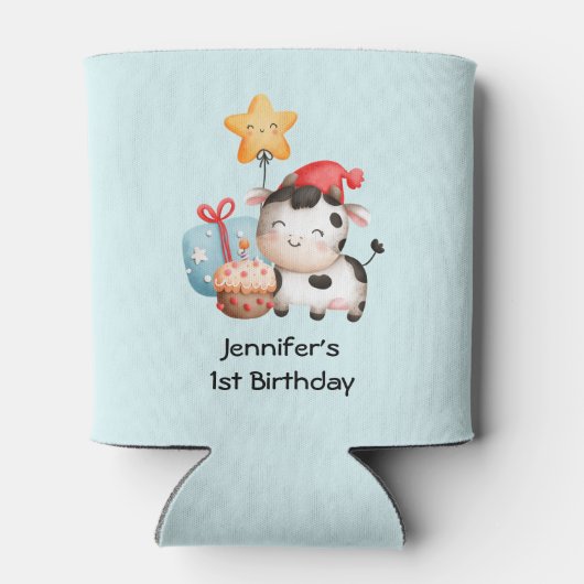 笑顔の牛かわいい愛らしい誕生日 缶クーラー (裏面)