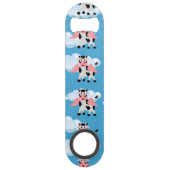 笑顔の牛のピンクの羽飛んでいるの動物のおもしろい漫画 スピード栓抜き (裏面)