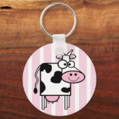 笑顔の牛ガーリーアニマルプリント キーホルダー (正面)