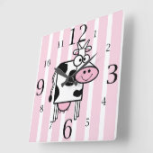 笑顔の牛ガーリーアニマルプリント スクエア壁時計 (傾斜)