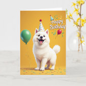 笑顔の犬の帽子 誕生日カード カード (黄色い花)