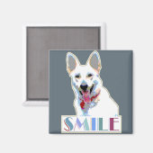 笑顔の犬の明るい幸せやる気を起こさせるおもしろい喜び マグネット (正面/裏面)