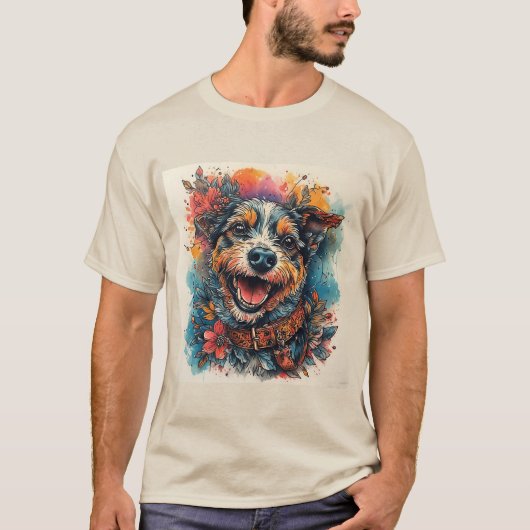 笑顔の犬の水彩スタイル Tシャツ (正面)
