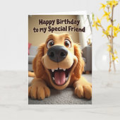 笑顔の犬の誕生日カード カード (黄色い花)