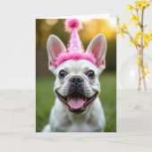 笑顔の犬の誕生日カード カード (黄色い花)
