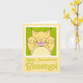 笑顔の猫ハッピー考え夏期ズ カード (黄色い花)