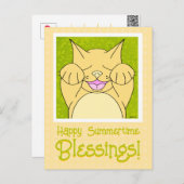 笑顔の猫ハッピー考え夏期ズ ポストカード (正面/裏面)