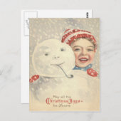 笑顔の男の子雪だるま雪パイプニットハット ポストカード (正面/裏面)