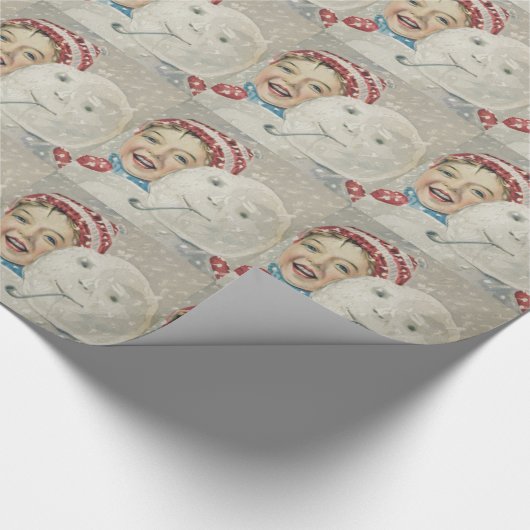 笑顔の男の子雪だるま雪パイプニットハット ラッピングペーパー (角)