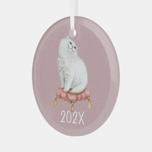 笑顔の白い子猫キープサケ年 ガラスオーナメント (正面左)