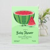 笑顔の緑のスイカの果実のベビーシャワー 招待状 (スタンド正面)