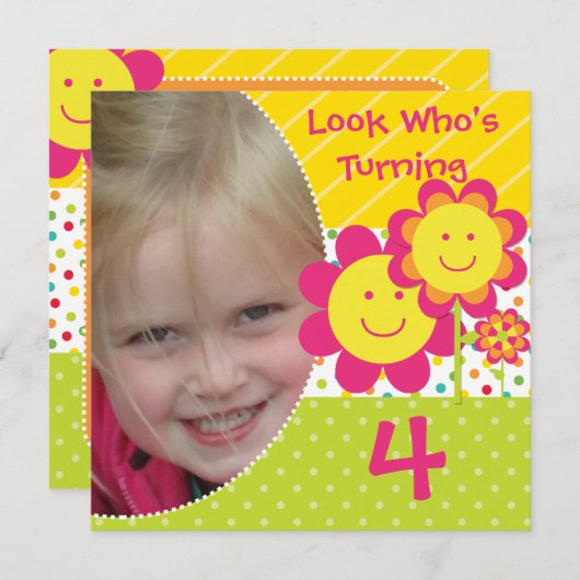 笑顔の花カスタム写真招待状 招待状 (正面/裏面)