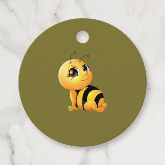 笑顔の蜂の赤ちゃんシャワーメッセージカード フェイバータグ (正面)