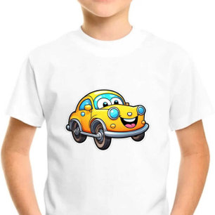 笑顔の車のプリントモダンかわいい子供たち ベビーTシャツ