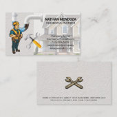 笑顔の配管工 | 詰まったパイプ | レンチ 名刺 (正面/裏面)