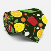 笑顔の野菜の果実ダークグリーンノベルティパターン ネクタイ (ロール)