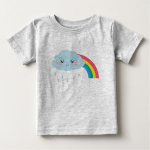 笑顔の雨雲と虹のかわいい子どもたち ベビーTシャツ