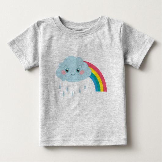 笑顔の雨雲と虹のかわいい子どもたち ベビーTシャツ (正面)