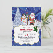 笑顔の雪だるまとサンタクロース 招待状 (スタンド正面)