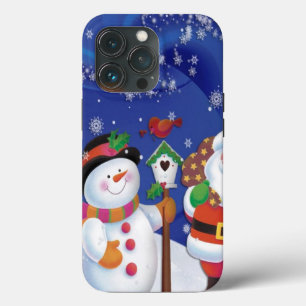 笑顔の雪だるまとサンタクロース iPhone 13 PROケース