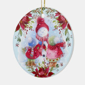 笑顔の雪だるまと子供陶芸オーナメント セラミックオーナメント (左)