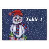 笑顔の雪だるまにクリスマスライトの列を保持 テーブルナンバー (裏面)