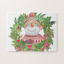 笑顔の雪だるまクリスマスリース ジグソーパズル