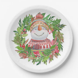 笑顔の雪だるまクリスマスリース ペーパープレート