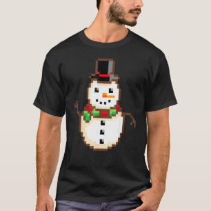 笑顔の雪だるまクリスマスレトロ8ビットピクセル Tシャツ