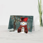 笑顔の雪だるまクリスマス雪を渡す!テキスト シーズンカード (正面)