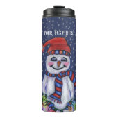 笑顔の雪だるまハットスカーフ文字列クリスマスライト タンブラー (正面)