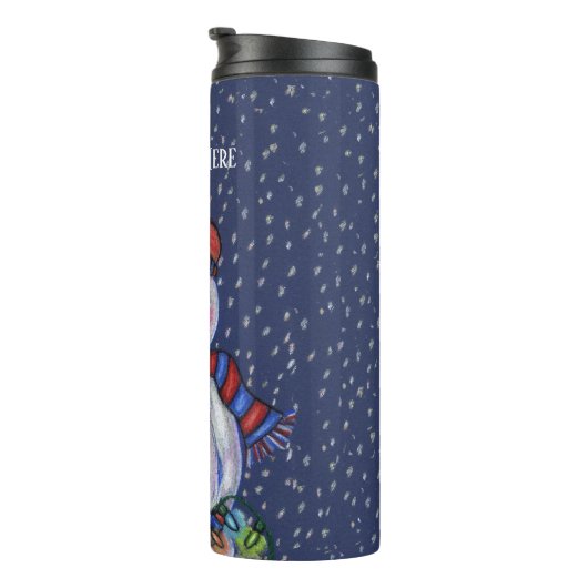 笑顔の雪だるまハットスカーフ文字列クリスマスライト タンブラー (回転右)