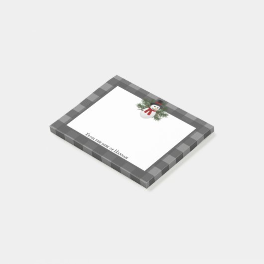 笑顔の雪だるまバッファロープレイドパーソナライズされた ポストイット (アングル)