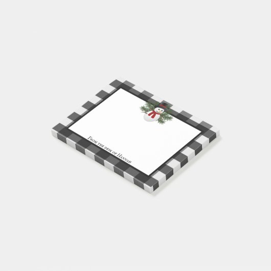 笑顔の雪だるまバッファロープレイドパーソナライズされた ポストイット (アングル)