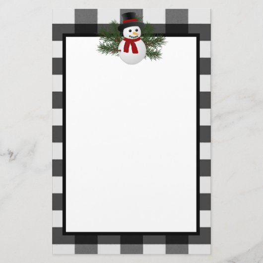 笑顔の雪だるまバッファロープレイドパーソナライズされた 便箋 (裏面)