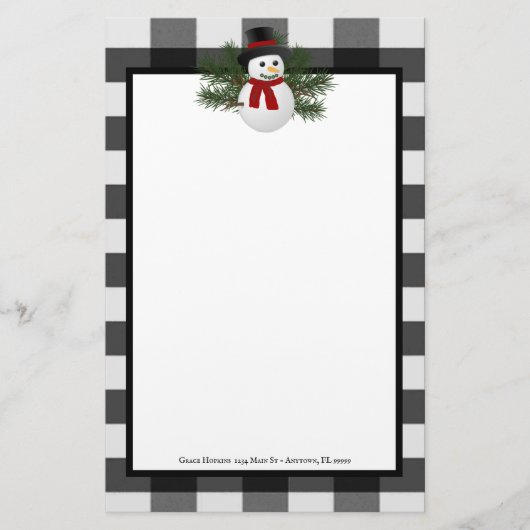 笑顔の雪だるまバッファロープレイドパーソナライズされた 便箋 (正面)