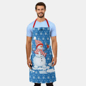 笑顔の雪だるまパーソナライズ名クリスマスプレゼント エプロン (着用した状態)