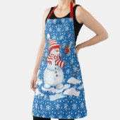 笑顔の雪だるまパーソナライズ名クリスマスプレゼント エプロン (インサイチュ)