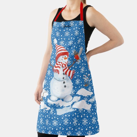 笑顔の雪だるまパーソナライズ名クリスマスプレゼント エプロン (インサイチュ)