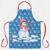 笑顔の雪だるまパーソナライズ名クリスマスプレゼント エプロン (正面)