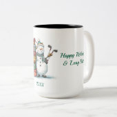 笑顔の雪だるまホリデーマグカップ – オリジナル漫画 ツートーンマグカップ (正面右)