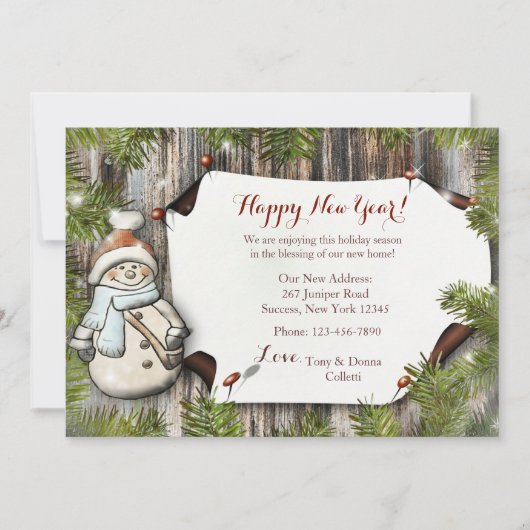 笑顔の雪だるま休日の引越し告知 シーズンカード (正面)