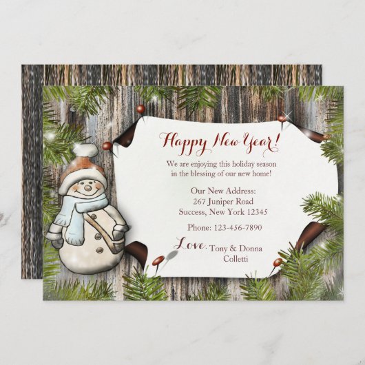 笑顔の雪だるま休日の引越し告知 シーズンカード (正面/裏面)