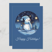 笑顔の雪だるま冬のホリデーグリーティングカード シーズンカード (正面/裏面)