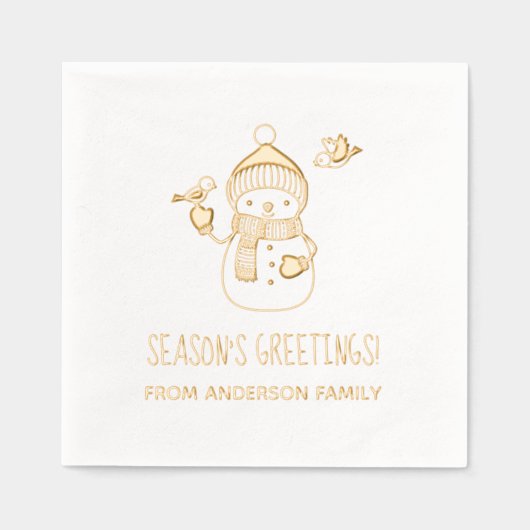 笑顔の雪だるま季節のごあいさつ 箔ナプキン (正面)