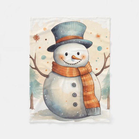 笑顔の雪だるま毛布 フリースブランケット (正面)